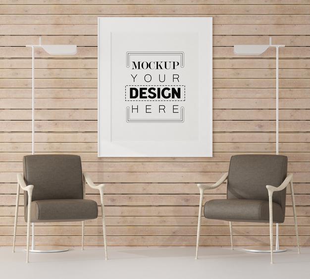 Free Poster Frame In Living Room Mockup Psd