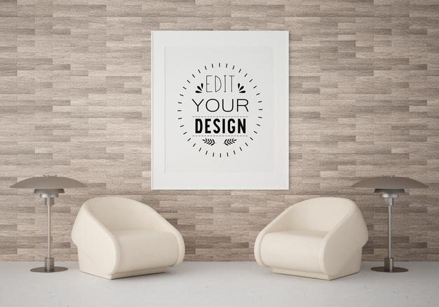 Free Poster Frame In Living Room Mockup Psd