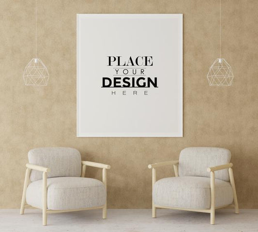 Free Poster Frame In Living Room Mockup Psd