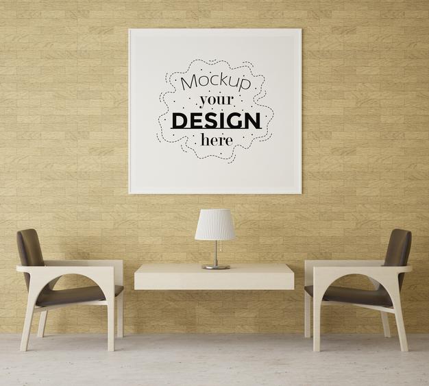 Free Poster Frame In Living Room Mockup Psd