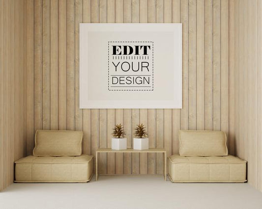 Free Poster Frame In Living Room Mockup Psd