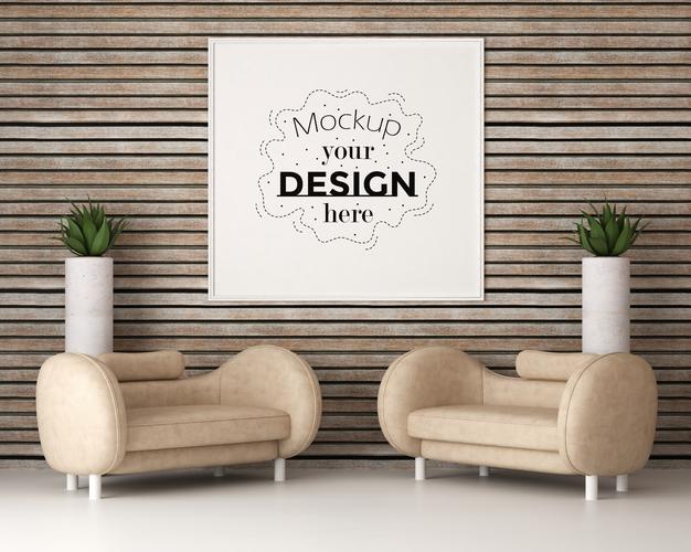 Free Poster Frame In Living Room Mockup Psd