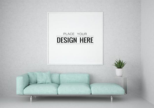 Free Poster Frame In Living Room Mockup Psd