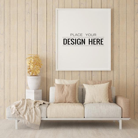 Free Poster Frame In Living Room Mockup Psd