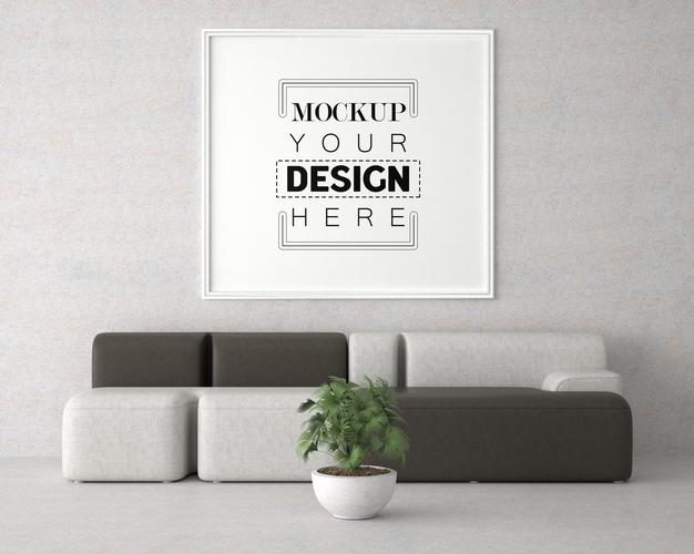 Free Poster Frame In Living Room Mockup Psd