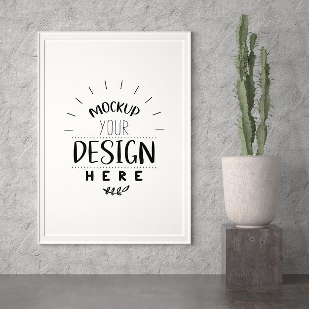 Free Poster Frame In Living Room Mockup Psd