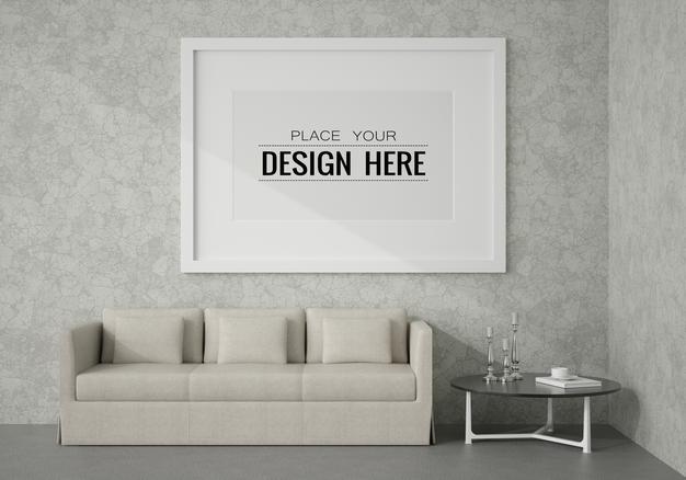 Free Poster Frame In Living Room Mockup Psd