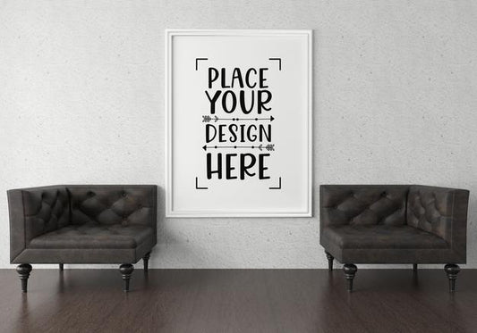 Free Poster Frame In Living Room Mockup Psd