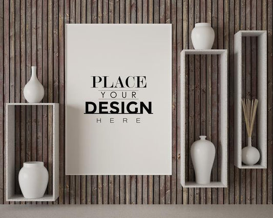 Free Poster Frame In Living Room Mockup Psd