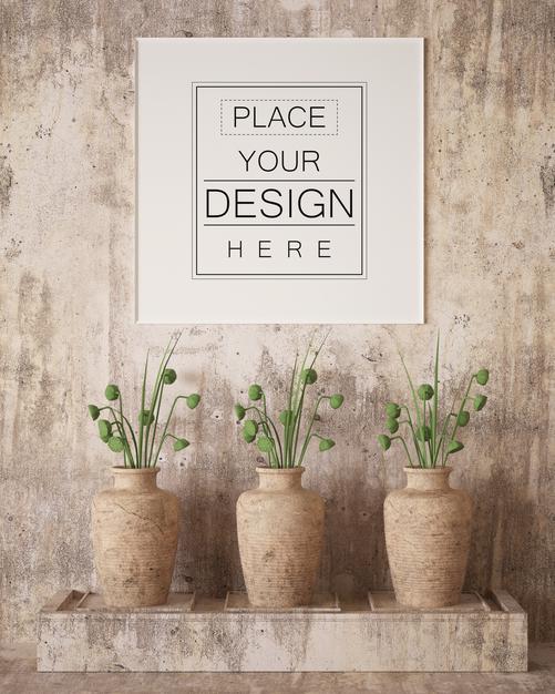 Free Poster Frame In Living Room Mockup Psd