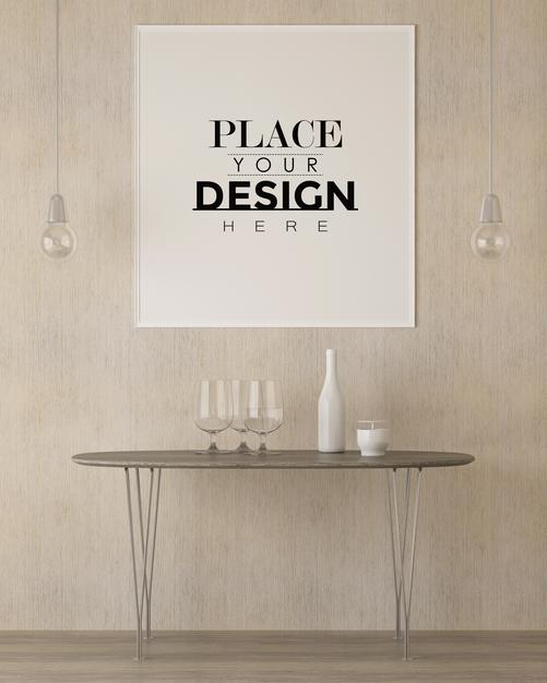 Free Poster Frame In Living Room Mockup Psd