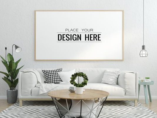 Free Poster Frame In Living Room Mockup Psd