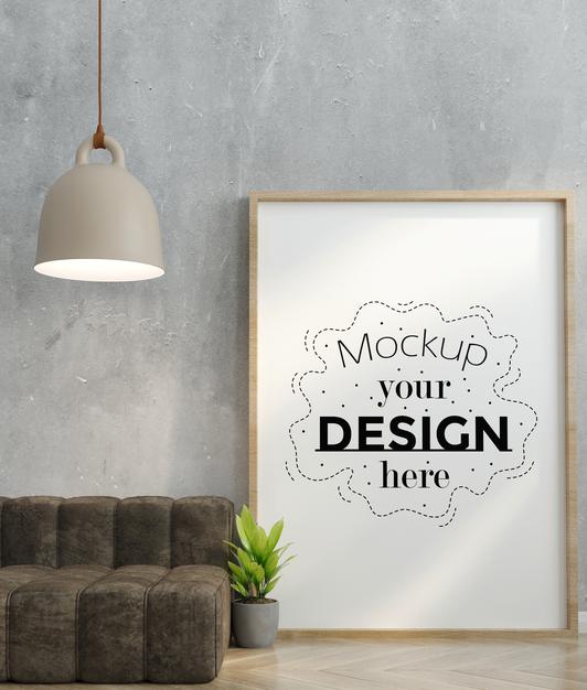 Free Poster Frame In Living Room Mockup Psd