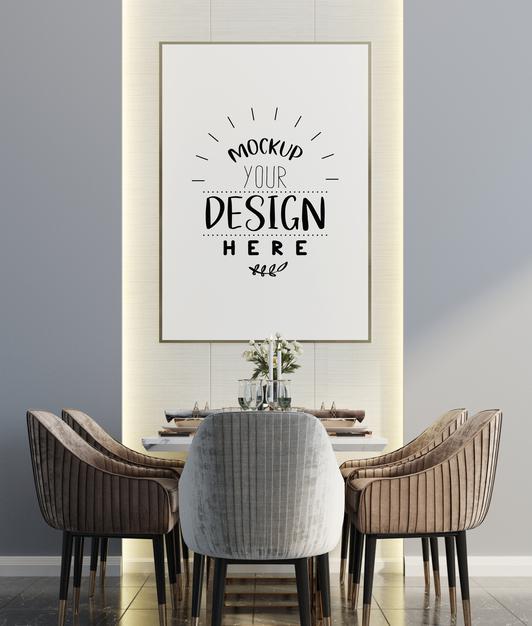 Free Poster Frame In Living Room Mockup Psd