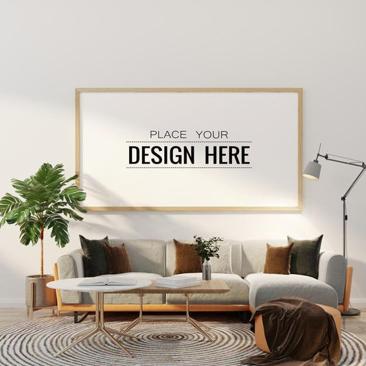 Free Poster Frame In Living Room Mockup Psd