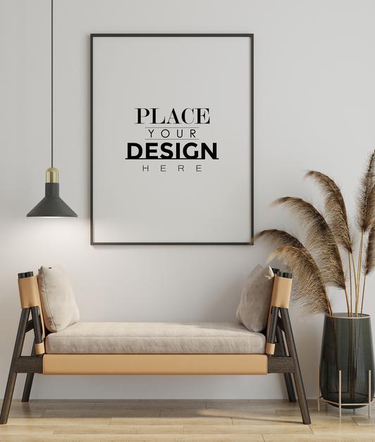 Free Poster Frame In Living Room Mockup Psd