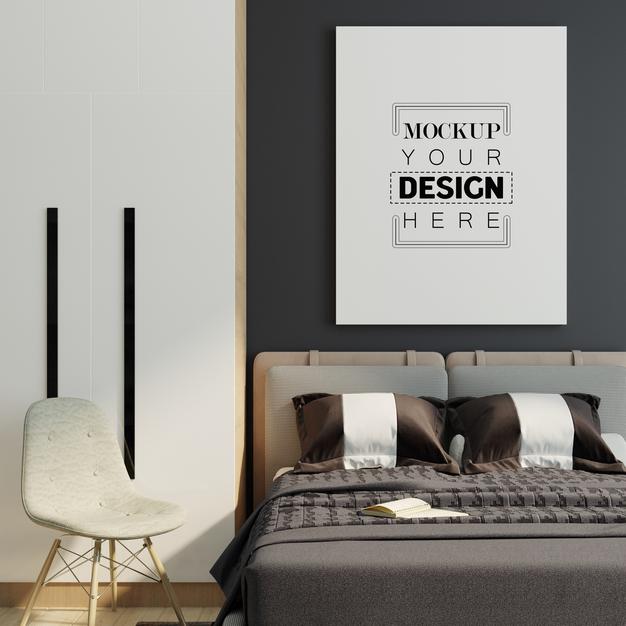 Free Poster Frame In Living Room Mockup Psd