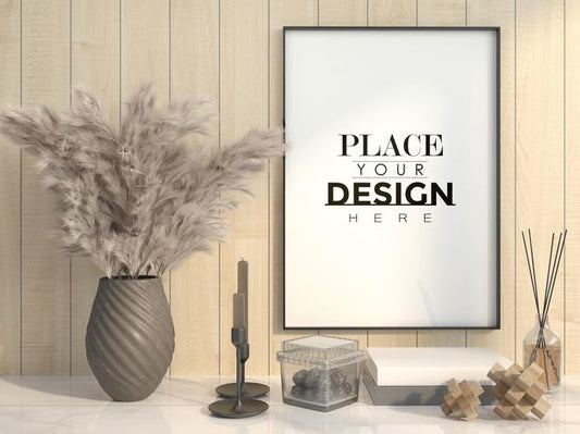 Free Poster Frame In Living Room Mockup Psd