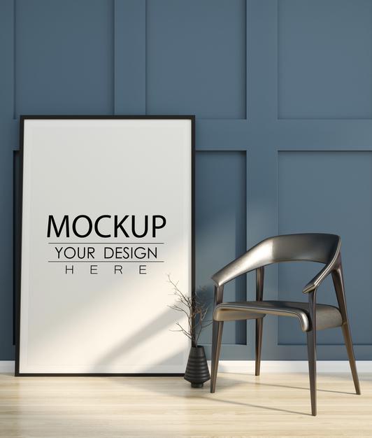 Free Poster Frame In Living Room Mockup Psd