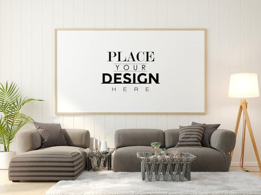 Free Poster Frame In Living Room Mockup Psd