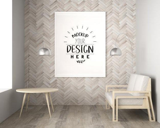 Free Poster Frame In Living Room Mockup Psd