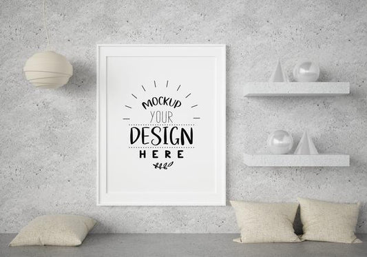 Free Poster Frame In Living Room Mockup Psd