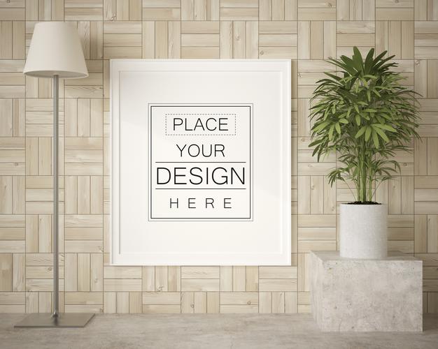 Free Poster Frame In Living Room Mockup Psd