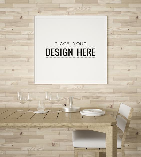 Free Poster Frame In Living Room Mockup Psd