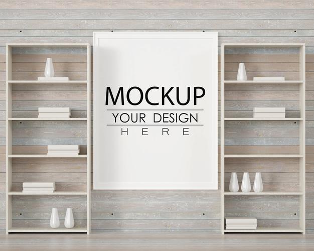 Free Poster Frame In Living Room Mockup Psd