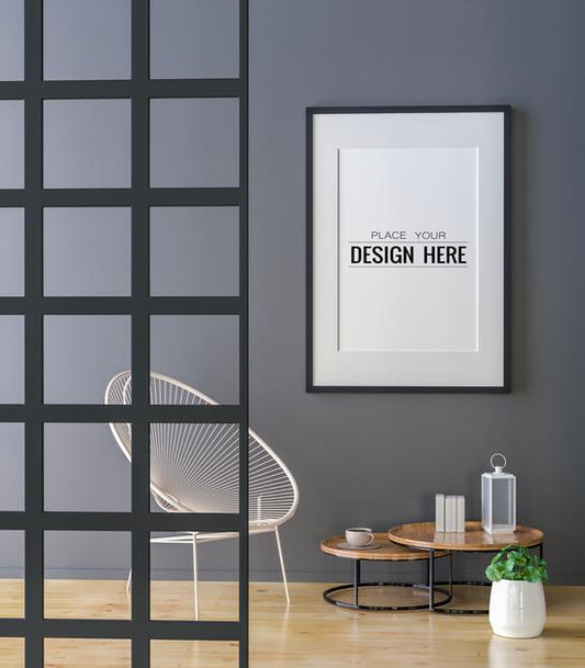 Free Poster Frame In Living Room Mockup Psd