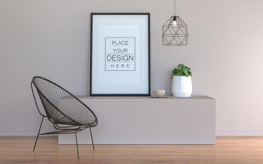 Free Poster Frame In Living Room Mockup Psd