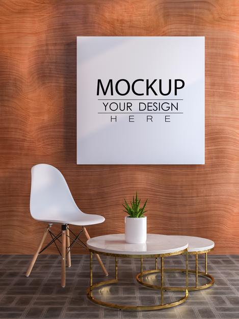 Free Poster Frame In Living Room Mockup Psd