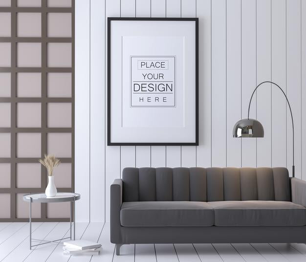 Free Poster Frame In Living Room Mockup Psd