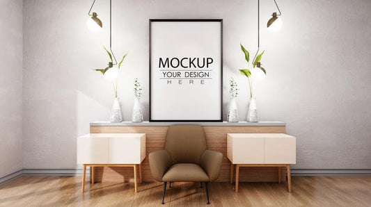 Free Poster Frame In Living Room Mockup Psd