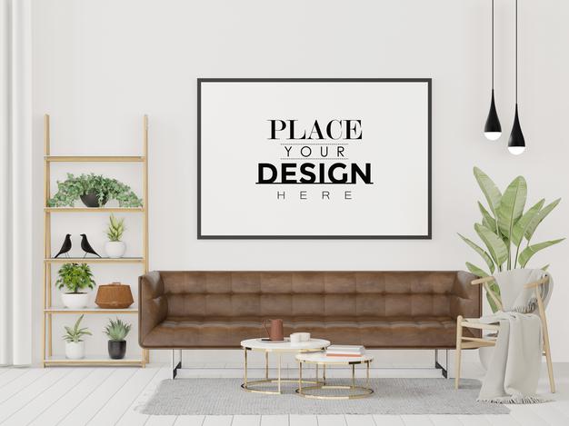 Free Poster Frame In Living Room Mockup Psd