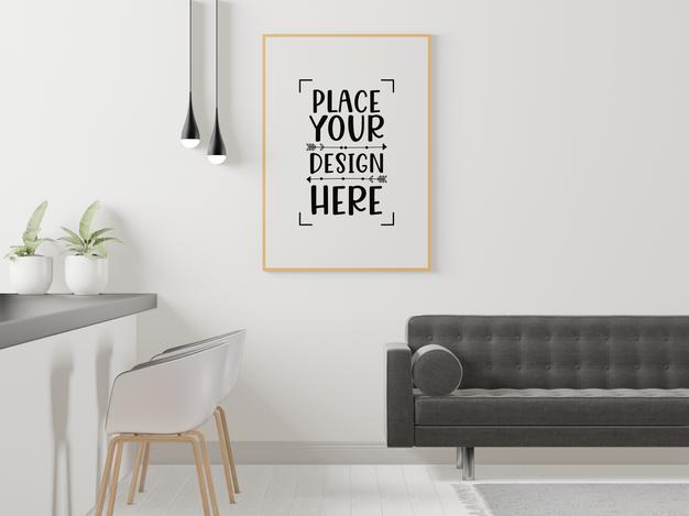 Free Poster Frame In Living Room Mockup Psd