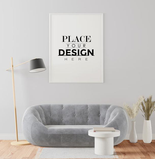 Free Poster Frame In Living Room Mockup Psd