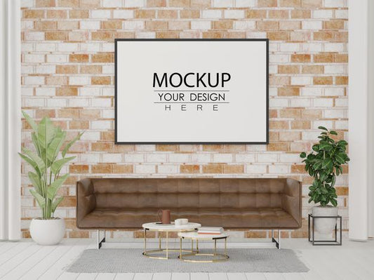 Free Poster Frame In Living Room Mockup Psd