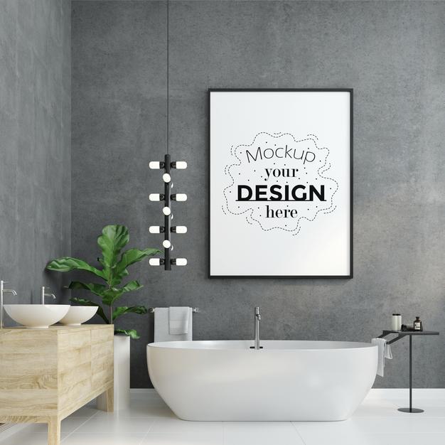 Free Poster Frame In Living Room Mockup Psd