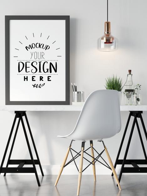 Free Poster Frame In Living Room Mockup Psd