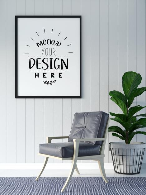 Free Poster Frame In Living Room Mockup Psd