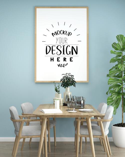 Free Poster Frame In Living Room Mockup Psd