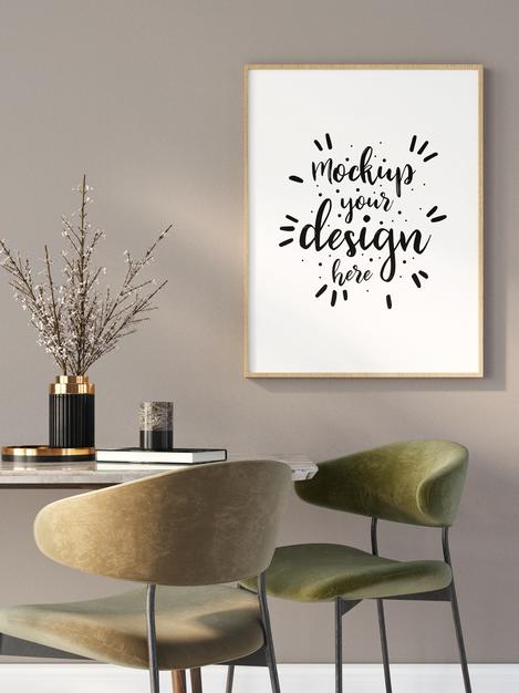 Free Poster Frame In Living Room Mockup Psd