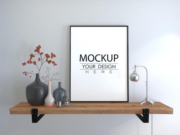 Free Poster Frame In Living Room Mockup Psd