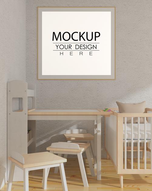 Free Poster Frame In Living Room Psd Mockup Psd