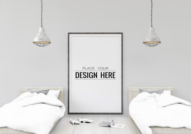 Free Poster Frame In Living Room Psd Mockup Psd