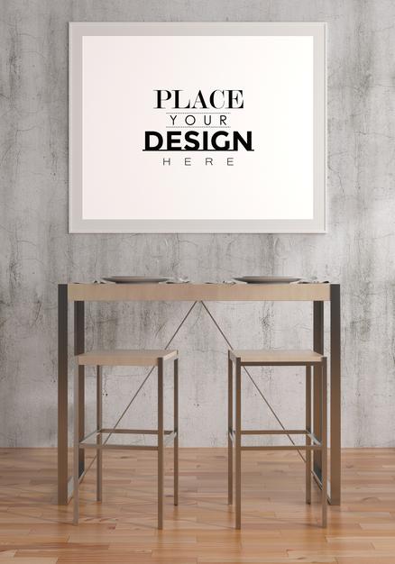 Free Poster Frame In Living Room Psd Mockup Psd