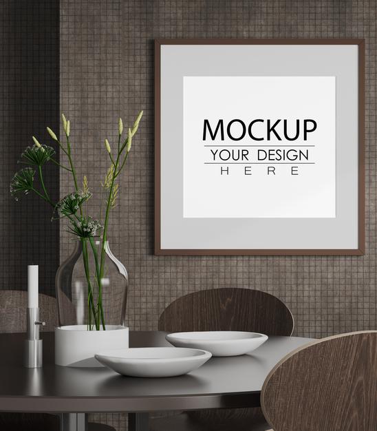 Free Poster Frame In Living Room Psd Mockup Psd