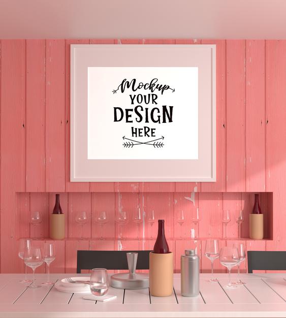 Free Poster Frame In Living Room Psd Mockup Psd