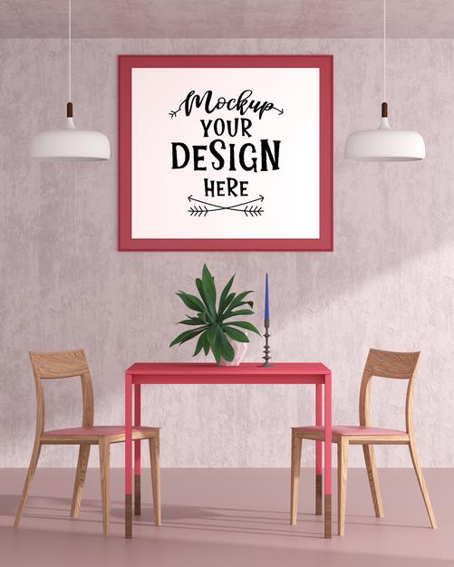 Free Poster Frame In Living Room Psd Mockup Psd